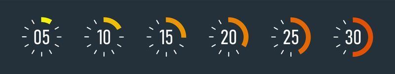 Countdown timer display vector in modern design style. Time counter with hours, minutes and seconds in circle.