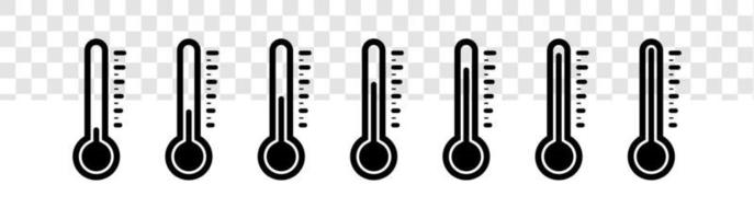 Temperature icon set isolated on transparent background. Thermometer symbol with black color. vector