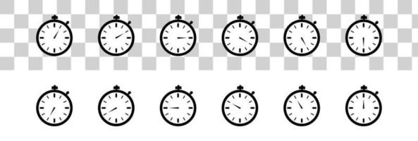 Set of timer icon set. Countdown timers. Stopwatch symbol on a transparent background. vector