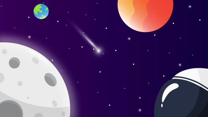 Vector illustration of space, astronaut and meteor for poster, banner or background.