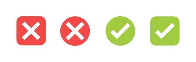 Check and cross icons with green and red colors. Approval check icon isolated on white background. vector