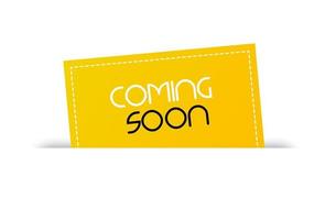 Coming soon banner on white paper concept. Yellow paper came out of the envelope vector