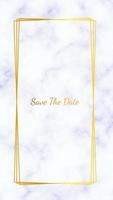 Wedding invitation in marble backgrounds with gold frames. Social media stories template vector