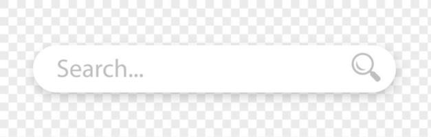 Search bar with shadow on transparent background. Search engine box user interface. Neumorphism design. Vector illustration.