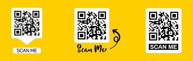 Scan qr code icon. Quick response code or QR code set for smartphone. QR code for mobile app, payment and website. Scan me phone tag.