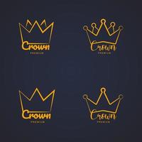 conjunto de logotipo de coronas reales. mano dibujar corona. logo de oro de lujo vector