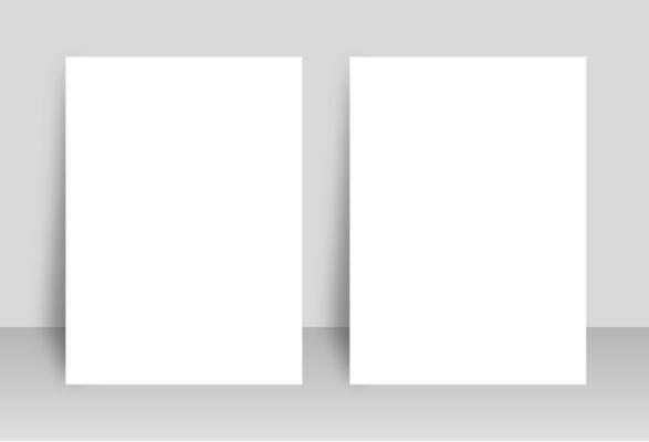 Two white blank A4 papers with shadows. Templates for presentation of design like flyer, cover, poster. mock up design template