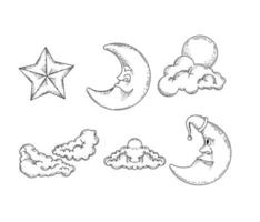 Smiling Half Moon Stars Sky Night vector