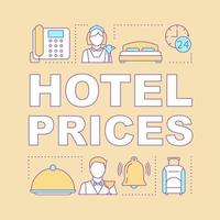 Hotel services word concepts banner. Free breakfast, double room, bar. Presentation, website. Isolated lettering typography idea with linear icons. Vector outline illustration