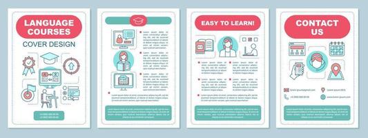 Foreign language courses brochure template. Flyer, booklet, leaflet print design with linear icon. Language school. Speaking club. Vector page layouts for magazine, annual reports, advertising posters