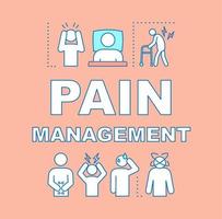 Pain management word concepts banner. Presentation, website. Pain medicine. Isolated lettering typography idea with linear icons. Disease and disorders painful symptoms. Vector outline illustration