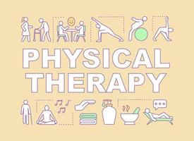 Physical therapy word concepts banner. Rehabilitation hospital. Presentation, website. Nursing service. Hospice center. Isolated lettering typography with linear icons. Vector outline illustration