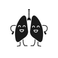 Happy human lungs character glyph icon. Silhouette symbol. Respiratory health. Healthy pulmonary system. Negative space. Vector isolated illustration