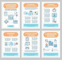 Foreign language school brochure template layout. Flyer, booklet, leaflet print design. Language learning classes, lessons, courses. Speaking club, grammar. Vector page for magazines, reports, posters