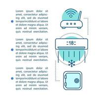 Room facilities and amenities article page vector template. Hotel, hostel, motel services. Brochure, magazine, booklet design element with text. Air conditioner, safe, wi-fi. Print concept design