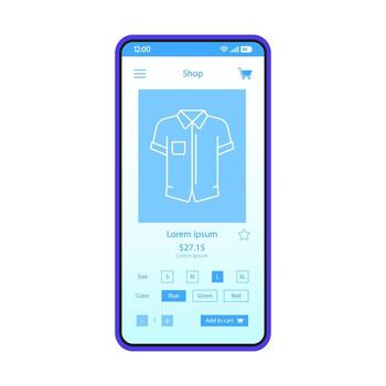 tienda de ropa para hombre plantilla de vector de interfaz de teléfono inteligente. tienda de internet. diseño de la página de la aplicación móvil. pantalla del sitio de ropa masculina y accesorios. realizar pedido. interfaz de usuario plana para la aplicación. pantalla del teléfono