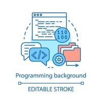 Programming concept icon. Software development idea thin line illustration. Data coding. Web design. Computing. Computer language. Vector isolated outline drawing. Editable stroke
