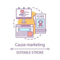 Cause marketing concept icon. Healthy lifestyle advertising idea thin line illustration. Volunteering. Social responsibility. Vector isolated outline drawing. Editable stroke