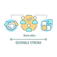Work ethic concept icon. Corporate social responsibility idea thin line illustration. Trust. Teamwork and partnership. Vector isolated outline drawing. Editable stroke