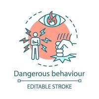 Dangerous behaviour concept icon. Anger, aggression idea thin line illustration. Angry person, fist hitting table, burning eye. Vector isolated outline drawing. Editable stroke