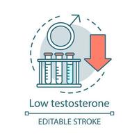 icono del concepto de testosterona baja. Ilustración de línea fina de idea de salud de los hombres. disfuncion erectil. dibujo de contorno aislado vectorial. trazo editable vector