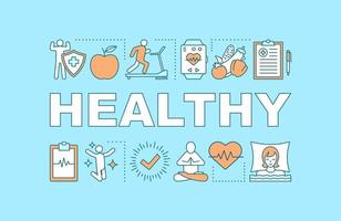 Healthy lifestyle word concepts banner. Sports, healthy nutrition. Presentation, website. Isolated lettering typography idea with linear icons. Vector outline illustration