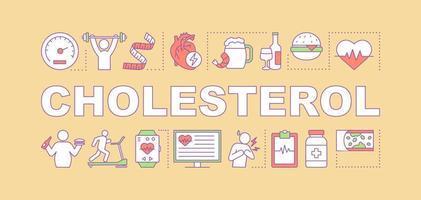 Cholesterol word concepts banner. Cardiovascular diseases reasons. Presentation, website. Isolated lettering typography idea with linear icons. Vector outline illustration