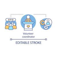 Volunteer management concept icon. Nonprofit organization. Charitable foundation idea thin line illustration. Volunteer coordination and support. Community service. Vector isolated outline drawing