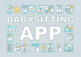 Babysitting app concepts banner. Babysitter agency website, nanny s rates, recommendations. Presentation, website. Isolated lettering typography idea with linear icons. Vector outline illustration