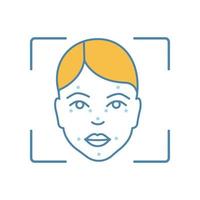 Faceprint analysis color icon. Facial markers, points match. Face recognition. Identity confirmation process. Isolated vector illustration