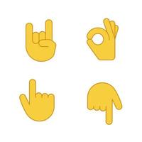 Hand gesture emojis color icons set. Rock on, heavy metal, OK, approval gesturing. Backhand index pointing up and down. Turn back finger pointer. Isolated vector illustrations