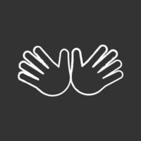 Open hands chalk icon. Jazz hands emoji. Hug gesture emoticon. Isolated vector chalkboard illustration