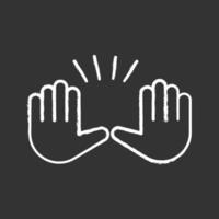 Raising hands gesture chalk icon. Stop, surrender gesturing. Waving two palms emoji. Isolated vector chalkboard illustration