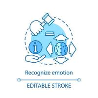 reconocer el icono del concepto de emoción. Ilustración de línea fina de idea de identificación emocional. capacidad de controlar y contener los sentimientos. trabajo del hemisferio cerebral. dibujo de contorno aislado vectorial. trazo editable vector