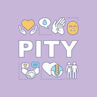 Pity word concepts banner. Sadness, compassion to suffering of others. Donation and charity. Presentation, website. Isolated lettering typography idea, linear icons. Vector outline illustration