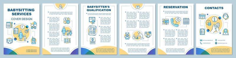 Babysitting support brochure template layout. Babysitter, nanny jobs. Flyer, booklet, leaflet print design with linear icons. Vector page layouts for magazines, annual reports, advertising posters