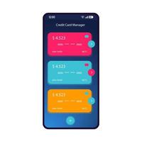 Credit card manager smartphone interface vector template. Mobile app page blue gradient design layout. E-wallet, online banking screen. Flat UI for application. Balance management. Phone display