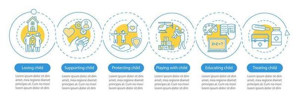 plantilla de infografía de vector de custodia de los hijos. amar, apoyar, proteger, educar. elementos de diseño de presentación de negocios. visualización de datos con pasos y opciones. gráfico de la línea de tiempo del proceso. diseño del flujo de trabajo