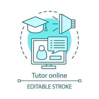 Tutor online concept icon. Distant courses at university, college. Student chat. Training webinar. Internet education idea thin line illustration. Vector isolated outline drawing. Editable stroke
