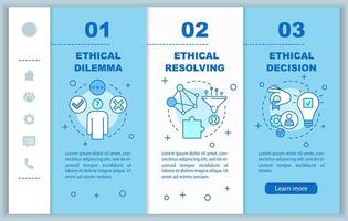 Ethical dilemma resolving onboarding mobile web pages vector template. Responsive smartphone website interface idea with linear illustrations. Webpage walkthrough step screens. Color concept