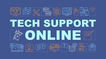 Tech support online word concepts banner. Customer service. Chatbot, operator help clients. Presentation, website. Isolated lettering typography idea with linear icons. Vector outline illustration