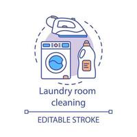 Laundry room cleaning concept icon. Home cleanup idea thin line illustration. Clutter cleaning. Organize items. Clearing tops of washer and dryer. Vector isolated outline drawing. Editable stroke