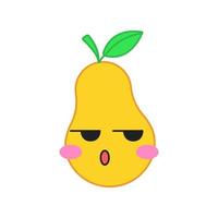 Pear cute kawaii vector character. Serious fruit with smiling face. Embarrassed and sad food. Funny emoji, emoticon, dissatisfied. Isolated cartoon color illustration