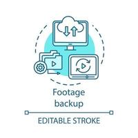 Footage backup concept icon. Data storage idea thin line illustration. Media backup software. Video files copying, synchronization. Footage archiving. Vector isolated outline drawing. Editable stroke