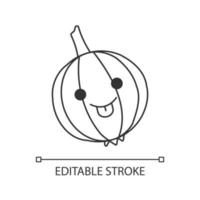 Onion cute kawaii linear character. Happy smiling vegetable. Laughing healthy vegetarian food. Thin line icon. Vector isolated outline illustration. Editable stroke