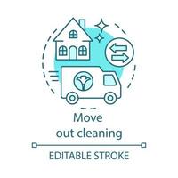 Move-out cleaning concept icon. Cleaning services idea thin line illustration. Spring clean. Change residence. Moving to another house. Sweeping, wiping. Vector isolated drawing. Editable stroke