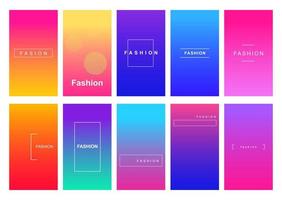 Fashion social media stories duotone template set. Gradient advertising web banner with text, promotion content layout. Modern vibrant mobile app design. Blending neon colors with frame mockup pack vector