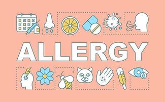 Allergy word concepts banner. Allergens, fever, rhinitis, urticaria, itch, sneezing, cough. Presentation, website. Isolated lettering typography idea with linear icons. Vector outline illustration