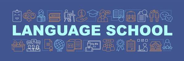 Language courses for kids word concepts banner. Presentation. Foreign language classes. Isolated lettering typography idea with linear icons. Vector outline illustration
