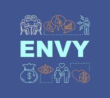 Envy word concepts banner. Emotion of grudge. Jealousy feeling, social inequality. Presentation, website. Isolated lettering typography idea, linear icons. Hatred person. Vector outline illustration